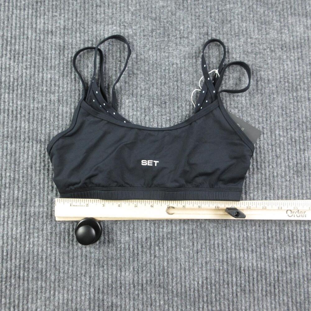 SET Sports Bra Womens Small Black Strap Polka Dot Logo Lightly Lined NWT